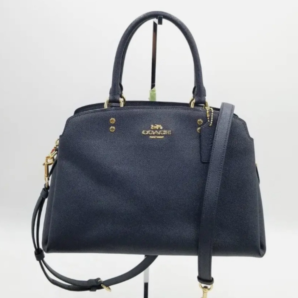 Authentic Coach Navy Blue Lillie Triple Compartment Leather Crossbody
